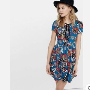 Express Floral Fit And Flare Dress Y2K Size 12